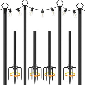 $40 AILBTON 10Ft String Light Poles 4 Pack,Light Poles for Outside Lights,Outdoor with Fence Brackets Hanging Lights,Metal Stand Deck Patio Backyard