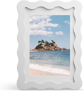 4x6 Picture Frame with Mat for 3.5x5, Wavy Edge Wooden Real Glass Photo Frame for Tabletop and Wall Hanging, White, 1 Pack