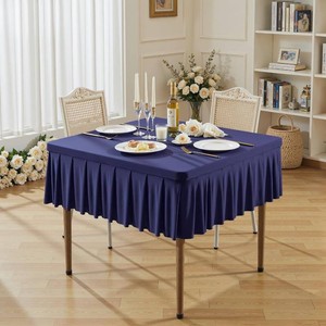 $20 Wish Care Navy Blue Spandex Tablecloths for 34x34 Inch Square Tables, Stretch Fitted Table Clothes with Pleated Ruffle Skirt for 34 Table, Wrinkle Free and Elastic, for Party Kitchen Home Dining