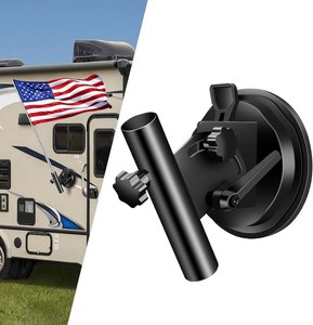$25 Suction Cup Flag Holder for RV, Camper, Car, Truck, Trailer, SUV - Adjustable Angle, Black Aluminum Alloy Flag Pole Mount