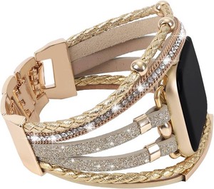 WONMILLE Posh Leather Bands Compatible with Apple Watch 41mm 40mm 38mm 45mm 44mm 42mm 49mm Women, Boho Bracelets Jewelry Multilayer Wrap Strap for iwatch Series Ultra 10 9 8 7 6 5 4 3 2 1 SE