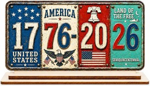 Retro 250 Year American Anniversary Decor Wooden Plaque 1776 2026, 250 Years of Freedom, Patriotic 4th of July Decorations, 250 Anniversary Usa Merchandise, American Flag Desk Decor, USA Birthday Gift