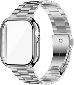 iiteeology Compatible with Apple Watch Band 42mm Series 12 Series 11 Series 10, Upgraded Stainless Steel Band with iWatch Screen Protector Case for Men Women SilverSilver