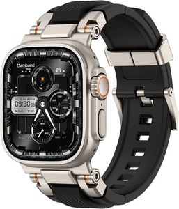 $28 amBand Bands Compatible with Apple Watch Ultra 4321 49mm, M1 Sport Series Rugged Durable Strap with Metal Connector to Match Ultras Titanium Case for iWatch 49mm Men TitaniumBlack