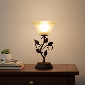 $39 Vintage Table Lamp, Metal Leaf Black Base Decor Lamp, 7.28 7.28 14.29 inch LED Floral Desk Light, With frosted Glass Shade, One-Button Switch for Bedroom, Living Room, Nightstand, LED Bulb Included