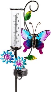 $29 Solar Rain Gauge with 5-Inch Glass Tube, Butterfly Decor