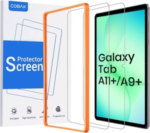 CoBak 2-Pack Tempered Glass Screen Protector for Samsung Galaxy Tab A11 Plus (A11) 2025  Tab A9 Plus (A9) 2023 11-inch, Installation Frame, 9H Hardness, Anti-Scratch