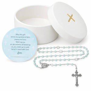 $26 Baptism Gifts for Boys   Blue Rosary with Ceramic Keepsake Box and Card, Blue