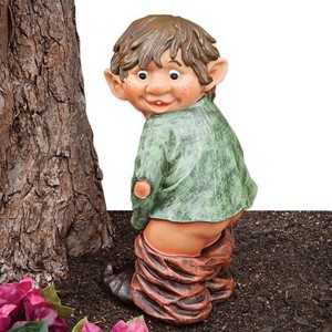 $40 Bits and Pieces - Caught with His Pants Down Garden Statue - Naughty Gnome Yard Art, Funny Elf - Polyresin Statue Measures 13-12 High x 5 Wide