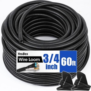 $24 60 FT Wire Loom 34 Inch, Split Wire Loom Tubing Wire Conduit, Wire Protector Tubing   Black