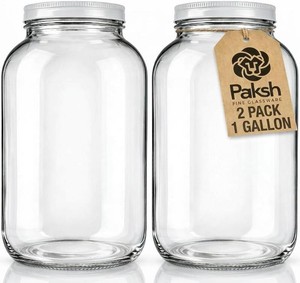 $25 Paksh Novelty 1 Gallon Glass Jar with Lid, Wide Mouth Sun Tea Jar, 2 Pack