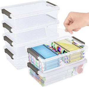 $20 6 Pack Extra Large Pencil Box with Removable Divider, Thickened Pencil Case Bulk, Clear Crayon Marker Organizer Stackable Plastic Small Storage Containers for Pen Craft School Supplies(Grey)