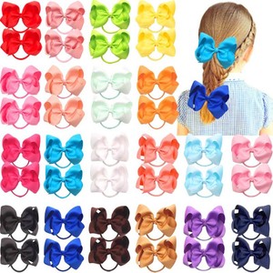 C LLOT 40Pcs 4.5 Inches Boutique Pops Hair Bows Elastic Hair Ties Grosgrain Ribbon Big Cheer Bow Ponytail Holder Rubber Hair Bands for Baby Girls In Pairs