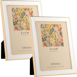 $20 YiPinYin 4x6 White Enamel Picture Frames with metal Gold Plated Edge,HD-Real Glass & Velvet Back,for Countertop,Tabletop Display,Bookshelf,Desk,Wall D cor,Photo Gallery.