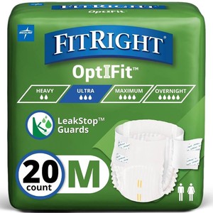FitRight Ultra Adult Diapers, Disposable Incontinence Briefs, Leak-Proof Diaper, Absorbent Briefs For Men and Women, Maximum Protection, Medium, 32   44 in, 20 briefs per bag