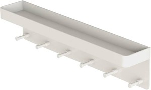 MKO Key Holder Wall Mount, Adhesive Key Hanger with 6 Hooks for Wall, White