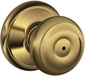 $39 SCHLAGE Georgian BedBath Privacy Door Knob with Lock, Antique Brass