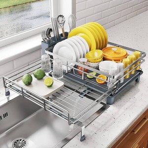 $50 Expandable Dish Drying Rack for Kitchen Counter, Stainless Steel, Silver
