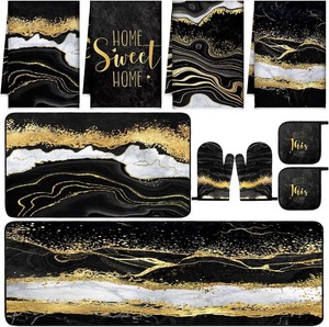 $30 Fourluoo 10 Pcs Black and Gold Marble Kitchen Decor Accessories Set
