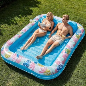 $36 OKSUWATER Inflatable Tanning Pool Lounger, 87 x 63, Extra Large, Blue