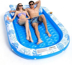 $46 Inflatable Tanning Pool Lounger Float with Cervical Pillow - Pool Floats Adult for Sunbathing, Backyard, Pool Party - Inflate Ball Pit for Babies - Kids Swimming Pool Bed