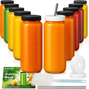 $24 Ruckae 10pack 16oz Glass Juice Bottles with Lids & Straws & Juicing Recipe