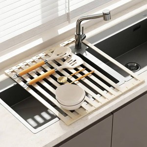 Foldable Over Sink Dish Drying Rack, Kitchen Sink Organizer, White