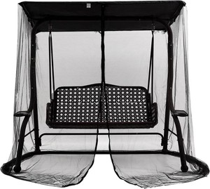 $32 Patio Swing Mosquito Netting for 2-3 Seater Swing, Black Patio Swing Mosquito Netting Outdoor Mesh Screen with Zipper Opening and Roof Waterproof Tent,1.25x1.85x2.05 m (Net Only)