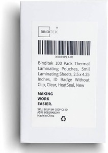 Binditek 5 Mil Thermal Laminating Pouches, 2.5 x 4.25 Inches, 100 Pack