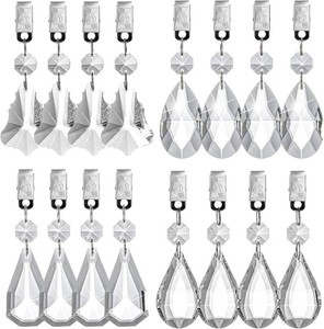 Pumtus 16 Pack Tablecloth Weights, Crystal Table Cover Pendant with Metal Clip Clamps, Glass Heavy Teardrop Prisms Table Cloth Hangers for Decoration, Outdoor Picnic, Family Dinner Party