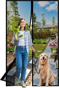 Magnetic Screen Door -Fit Door Size 38.0 x 83.0 Retractable Screen Door Mesh for Front Door or Sliding Door, Pet & Kid Friendly, Hands-Free Closure Keeps Bugs Out & Lets Breeze in, Stripe Black