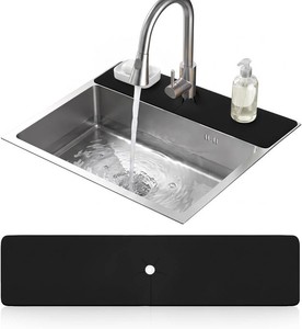 LOPNUR Cuttable Faucet Mat for Kitchen Sink, Long 24x5.5 Inch, Black