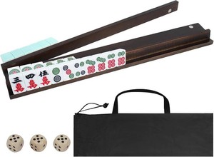 $37 American Walnut Wood Mahjong Racks with Pushers Set of 4, 17in Missing 2 Dice