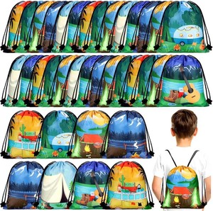Woanger Camping Party Favors Camping Adventure Drawstring Bags, 24 Pcs