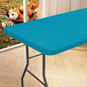 $20 homing Rectangle Table Cloth Cover 8 Foot Teal Elastic Fitted Tablecloth