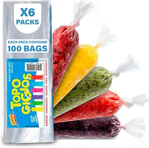 $22 De Mi Pais Topogigios Ice Cream Bags   Perfect for Bolis, Popsicles, and Ice Storage, Durable Small Plastic Pouches for Homemade Treats, 100-Count, 6-Pack