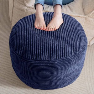 $39 HIGOGOGO Round Stuffed Pouf Ottoman, Corduroy Poufs with Foam Chunk Filling, Furry and Fluffy Pouf Foot Stool Storage Ottoman, 20 X 15 Floor Poufs Foot Rest for Living Room, Navy