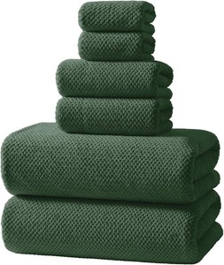 $24 REDKISS 6-Piece Bath Towel Set - 2 Washcloths, 2 Hand Towels, 2 Bath Towels  Ultra-Fiber Coral Fleece, Super Absorbent, No Lint & No Fading  Perfect for Bathroom, Spa, Gym  Family -Olive Green