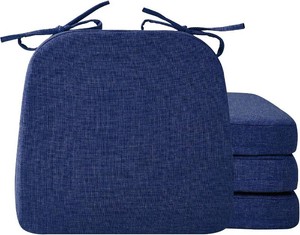 $50 Ruqmuis Chair Cushions for Dining Chairs, 2 Thick Seat Cushions for Kitchen Chairs, D-Shaped Chair Pads with Washable Cover, Ties and Non Slip Backing, 17 x 16, Set of 4, Blue
