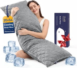 $39 ZonLi Cooling Body Pillow for Adults Side Sleeper & Pregnancy - Memory Foam Insert Long Body Pillow 20 x 54 Inch with Washable Pillowcase, Gift for Men Women Grey