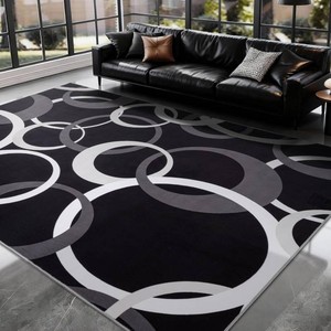$90 YIHOUSE Washable Black and White Living Room Rug Non Slip, Soft 6x9 Area Rugs for Bedroom Dining Room Low Pile, Modern Concentric Circle Pattern Carpet for Playroom Home Office Decor