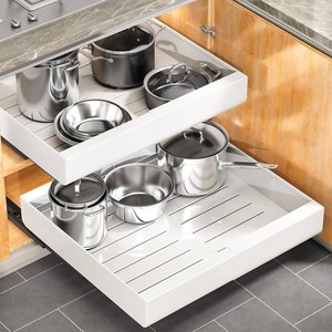 $80 Pull out Cabinet Organizer, 2-pack, Expandable(12-20) Heavy Duty Slide out Drawers Fixed with Adhesive Nano Film for Pots, Roll out Shelf Storage for Kitchen Base Cabinet Organization(3 Rails)