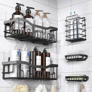 $26 EUDELE Adhesive Shower Caddy, 5 Pack Rustproof Stainless Steel Bath Organizers With Large Capacity, No Drilling Shelves for Bathroom Storage & Home Decor