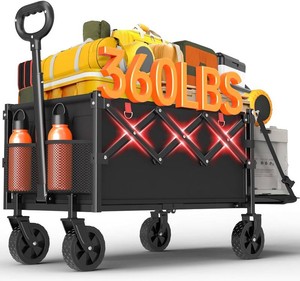 $60 COZEER Wagons Carts Foldable, 120L Folding Heavy Duty Wagon with Wheels