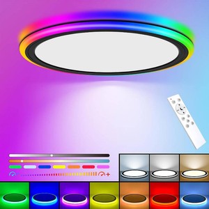 $46 BLNAN RGB Led Flush Mount Ceiling Light with Remote Control, 13Inch 24W 2400LM 3000K-6500K Dimmable Color Changing Wired Light Fixture, Colorful for Bedroom Kids Room Party Festival, Black