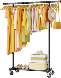 $40 Clothes Rack for Hanging Clothes Clothing Coat Garment Rolling Racks with Wheels Shelf Portable Closet Storage Organizer Wardrobe Strudy Metal Freestanding Laundry Room Bedroom Dress Shirt Jacket