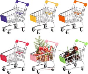 Dicunoy 6 PCS Mini Shopping Cart, Mini Supermarket Shopping Grocery Handcart, Small Decorative Ornaments Metal Shopping Utility Cart Mode on Wheels for Holder Desk Accessories