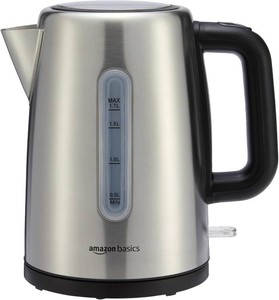 $24 Amazon Basics Electric Stainless Steel Kettle for Tea and Coffee, BPA-Free, Fast Boiling, Auto Shut-Off, Boil-Dry Protection, 1.7 Liter, 1500W, Black and Silver