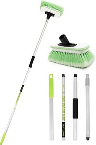 $30 Boat Brush Telescoping Handle 4 Section Marine Scrub Extendable 20 to 62 Metal Connector Deck Auto Window Wall Floor Cleaning Heavy Duty 9.5 x 4.7x3.5 Head Soft Bristles