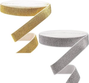GORGECRAFT 12 Yards 2 Colors Sewing Elastic Glitter Band Strap 1 Inch Metallic Woven Knit Wrapping Ribbon Sparkling Trim Stretchy Spool Headband for DIY Craft Waistband Pants Clothes